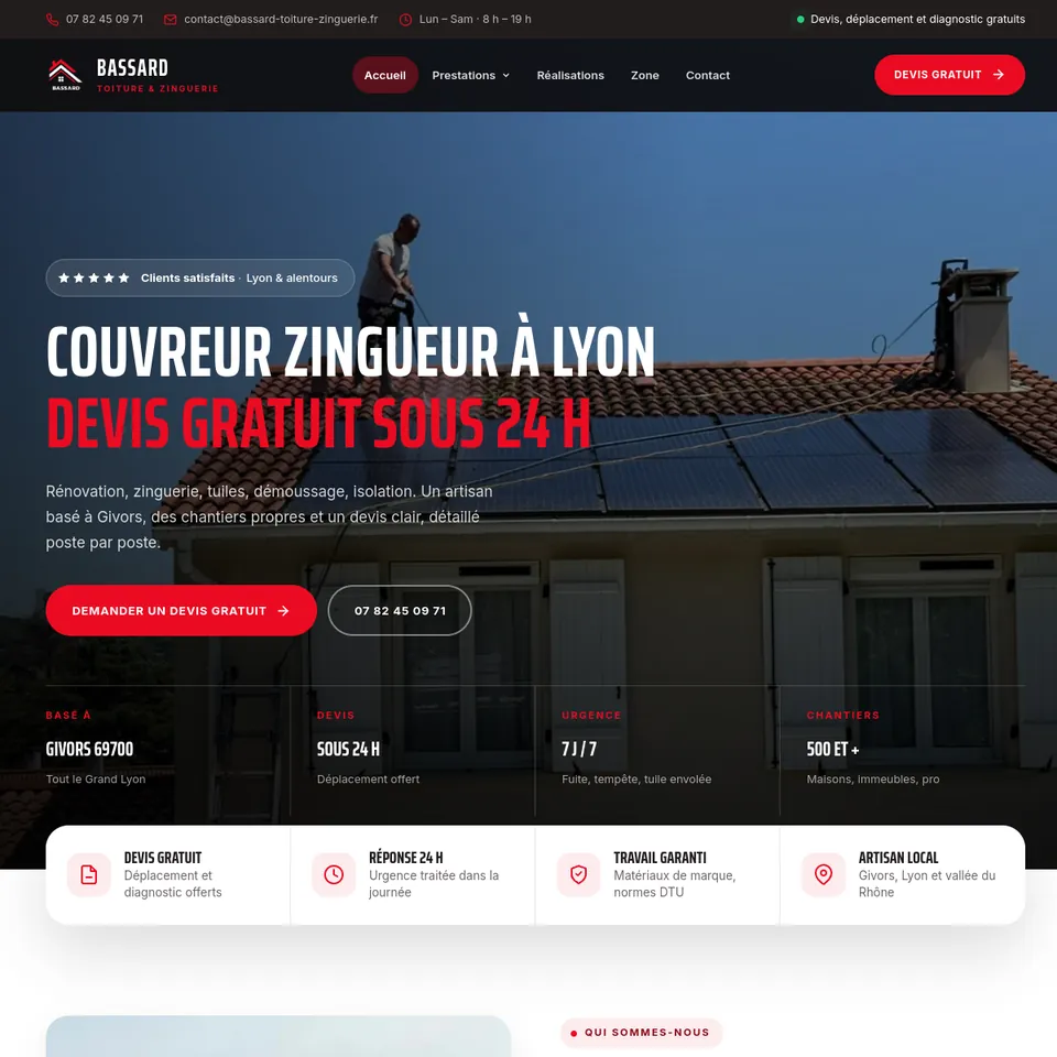 Bassard Toiture & Zinguerie — site web sur-mesure par THRPUB, page d'accueil