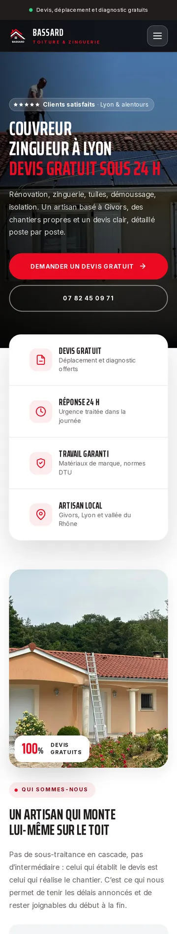 Bassard Toiture & Zinguerie — site web sur-mesure par THRPUB, affichage mobile