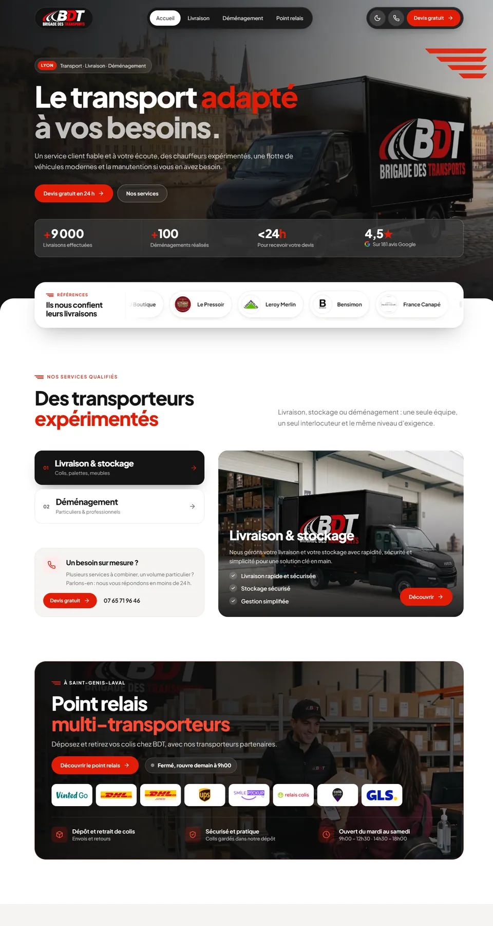 Brigade des Transports — refonte de site web par THRPUB, page d'accueil