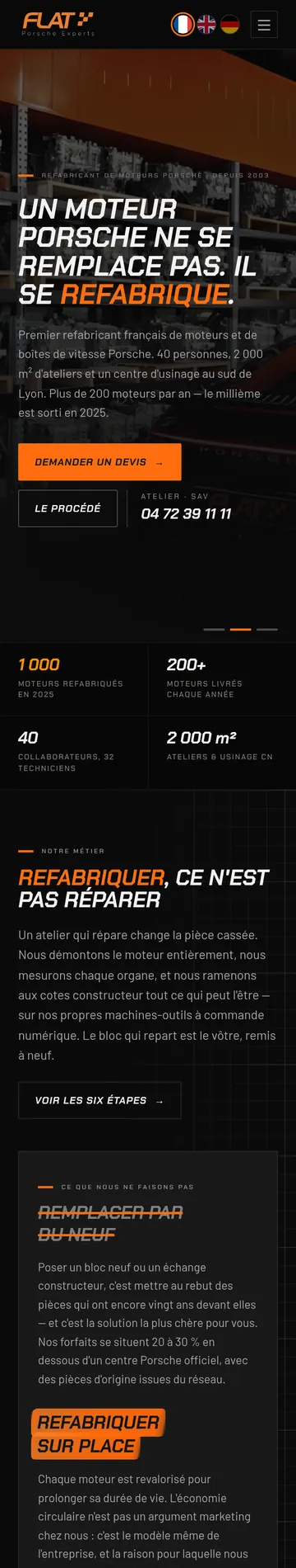 FLAT Porsche Experts — maquette de refonte par THRPUB, affichage mobile