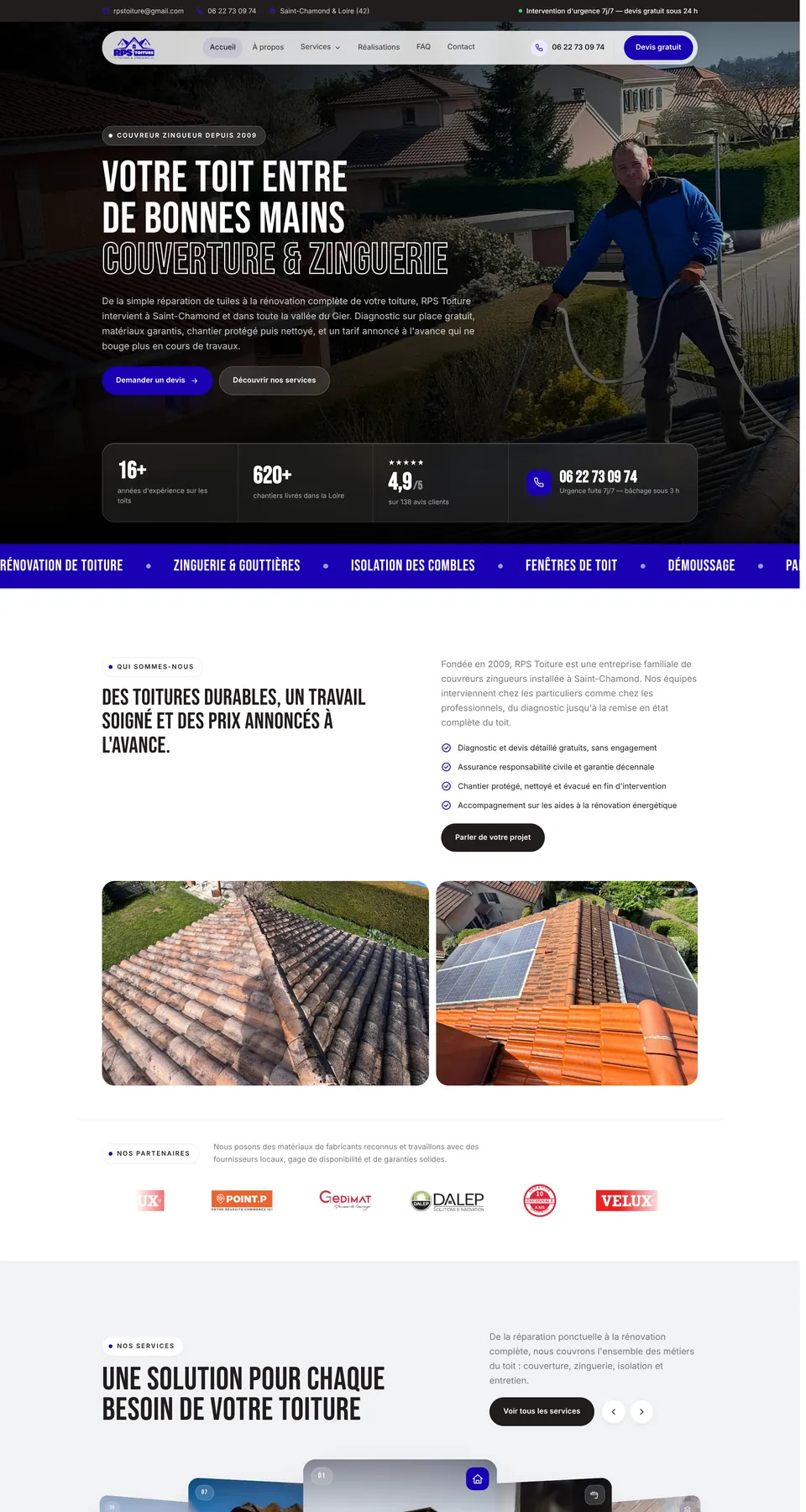 RPS Toiture — identité de marque & site web par THRPUB, page d'accueil
