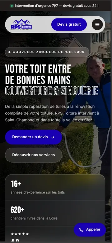 RPS Toiture — identité de marque & site web par THRPUB, affichage mobile
