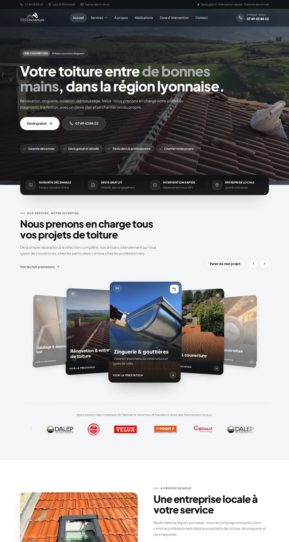 SBS Couverture — site web sur-mesure par THRPUB, page d'accueil