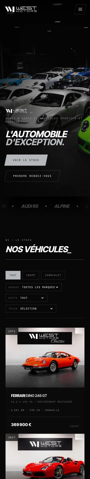 West Motors — maquette de refonte par THRPUB, affichage mobile